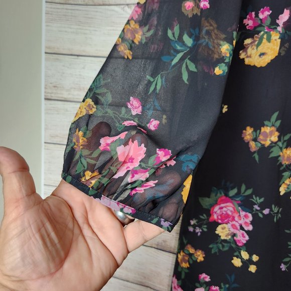 Aritzia Wilfred Womens Button Long Sleeve Black Floral Dress Size 8 - Picture 4 of 13